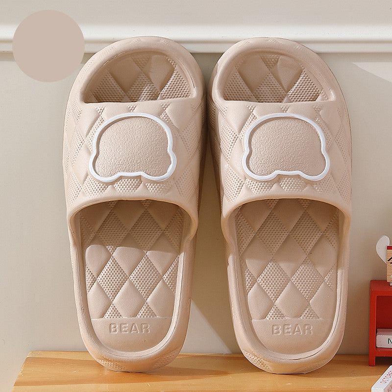 Rhombus Bear Slippers Indoor Non-slip Thick Sole Floor Bedroom Slippers - Carvan Mart