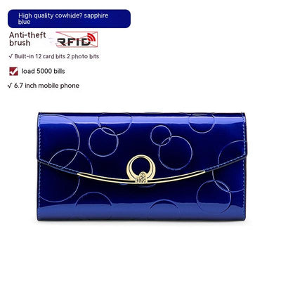 Women's Real Leather Long Large Capacity Wallet Clutch Bag - Blue Patent Leather - Women's Wallet - Carvan Mart