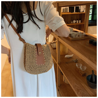 Bohemian Crossbody Purse Large Capacity French Shoulder Straw Bag Posture Stitching Handbag - Carvan Mart