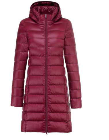 Mid-Length Light Drop-Off Hat Duck Down Jacket - Wine Red - Women's Coats & Jackets - Carvan Mart