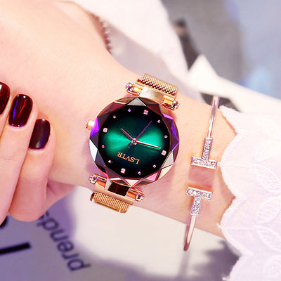 Rose Gold Women Watches Fashion Diamond Ladies Starry Sky Magnet Watch Waterproof Female Wristwatch - Carvan Mart