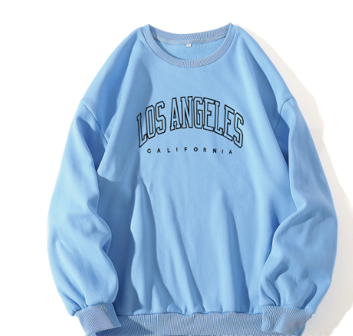 Letter Print Crew Neck Pullover Sweatshirt - Sky Blue - Women Hoodies & Sweatshirts - Carvan Mart