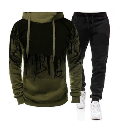 Men's Ink Printing Tracksuit Fashion Trend Long Sleeve Suit - ArmyGreen - Men Suits & Sets - Carvan Mart