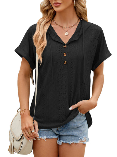 Women's T-shirt Loose Hollow Design Short-sleeve Top - Carvan Mart