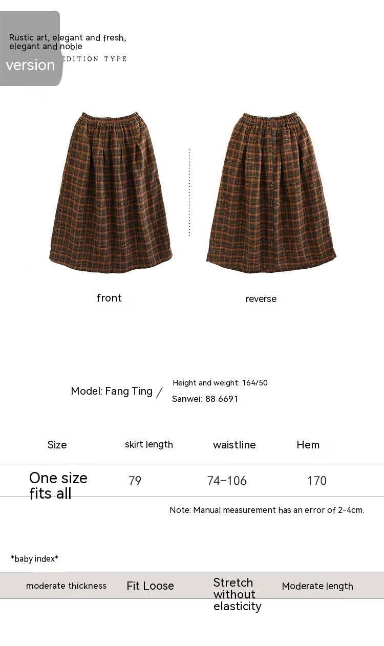 Elastic High Waist Woolen Cloth Plaid A- Line Dress - Carvan Mart Ltd