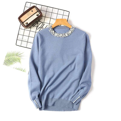 Modern Sweaters Women's Beaded Pullover Sweater - Blue One size - Winter Tops - Carvan Mart