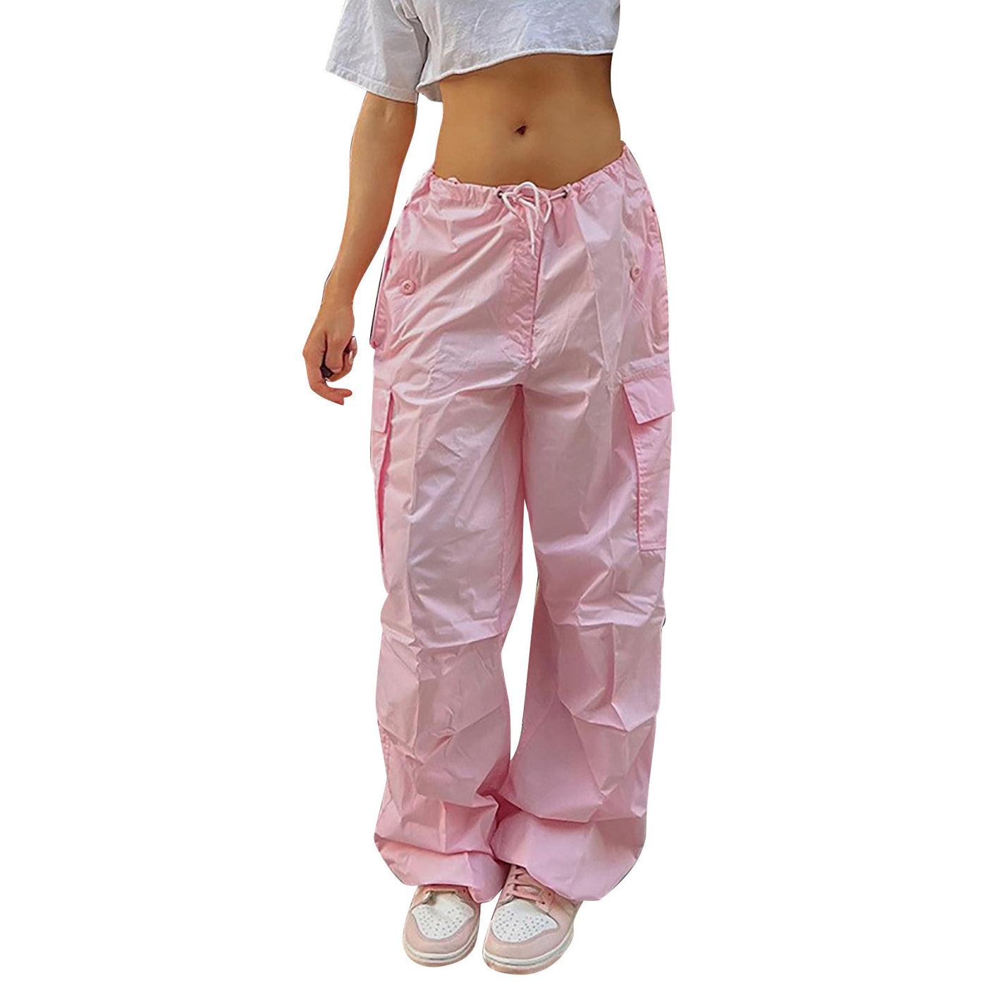 Women's Cargo Pants with Drawstring and Pockets - Fashionable High-Waisted Street Trousers - Carvan Mart