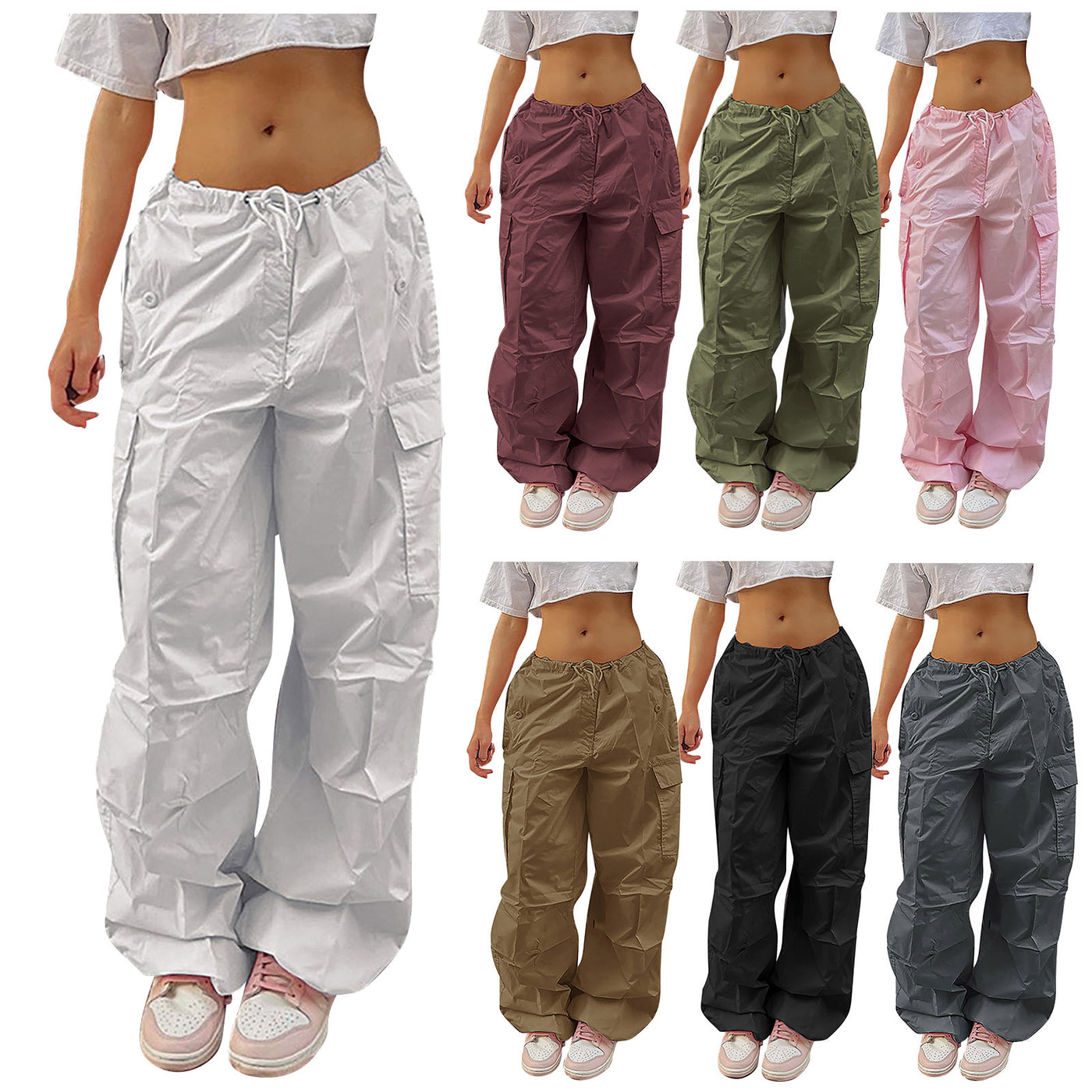 Women's Cargo Pants with Drawstring and Pockets - Fashionable High-Waisted Street Trousers - Carvan Mart