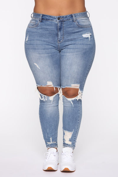 Curvy Women Stretch Ripped Jeans - Plus Size High Waist Street Style Pants - - Women's Jeans - Carvan Mart