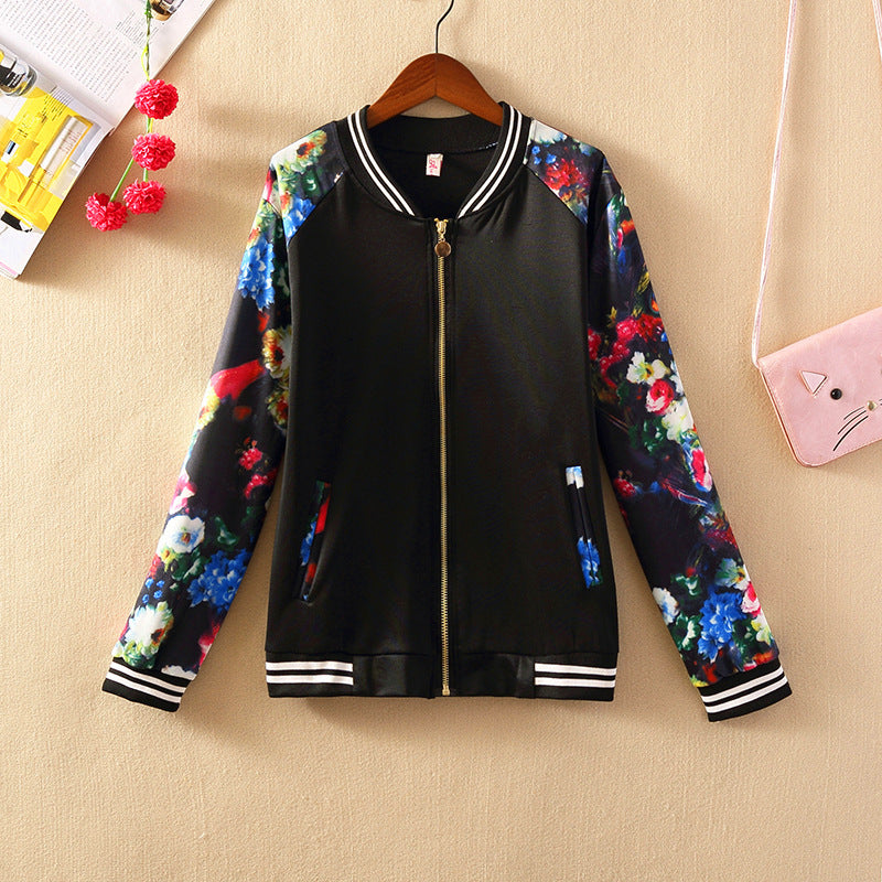 Floral Print Women's Bomber Jacket - Trendy Lightweight Zip-Up Coat - - Women's Coats & Jackets - Carvan Mart