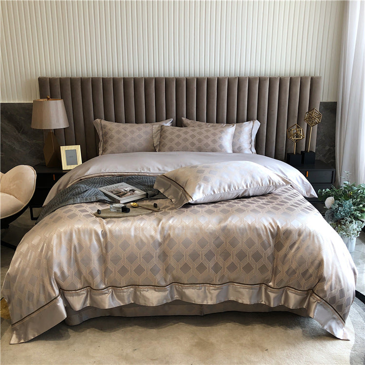 Pure Cotton Four-piece Light Luxury Simple Luxury Spring And Summer Duvet Cover - Eric Shallow Khaki - Bedding Sets - Carvan Mart