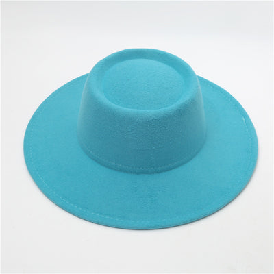 Retro Fedora 8cm Wide Brim Solid Color Concave-convex Dome Woolen Hat - Carvan Mart