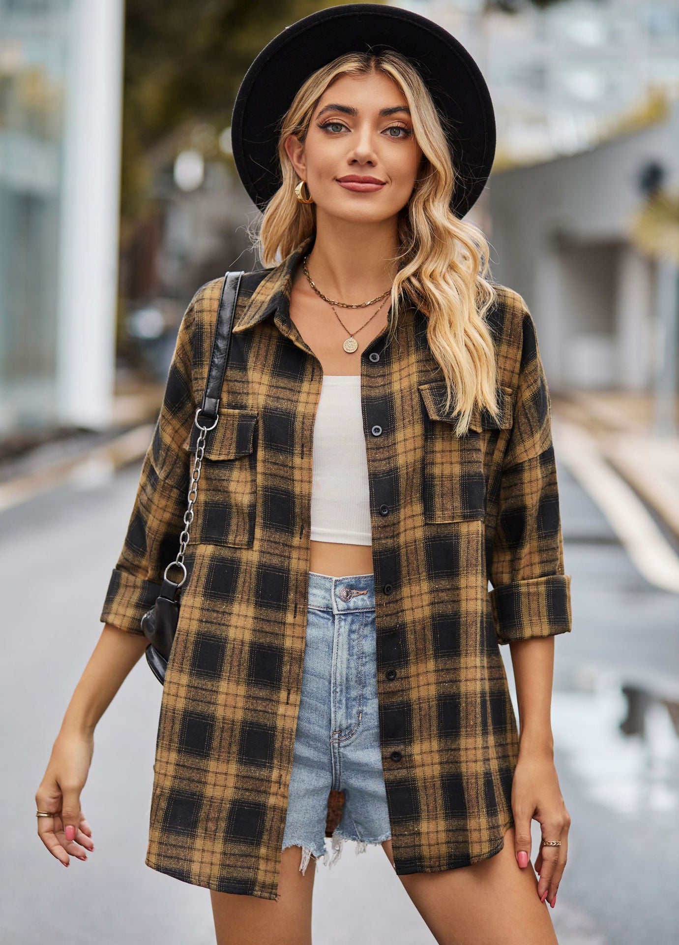 Tailored Flannel Shirt Winter Leisure Long Sleeve Plaid Pocket Shirt - Yellow - Winter Tops - Carvan Mart