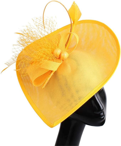 Handmade Fascinator Hat Head Jets Brides Wedding Feathers Hat - Yellow - Women's Hats & Caps - Carvan Mart