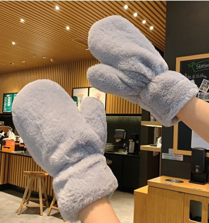 Plush Thickened Warm Plush Gloves Finger Cute Simple White Gloves - Carvan Mart