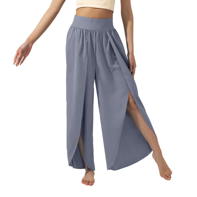 Flowy High-Waisted Split Leg Pants - Beachwear Boho Palazzo in Teal - Dark Gray - Pants & Capris - Carvan Mart