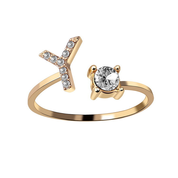 Letter Ring Fashion Jewelry Elegant Rings - Gold Y - Women's Rings - Carvan Mart