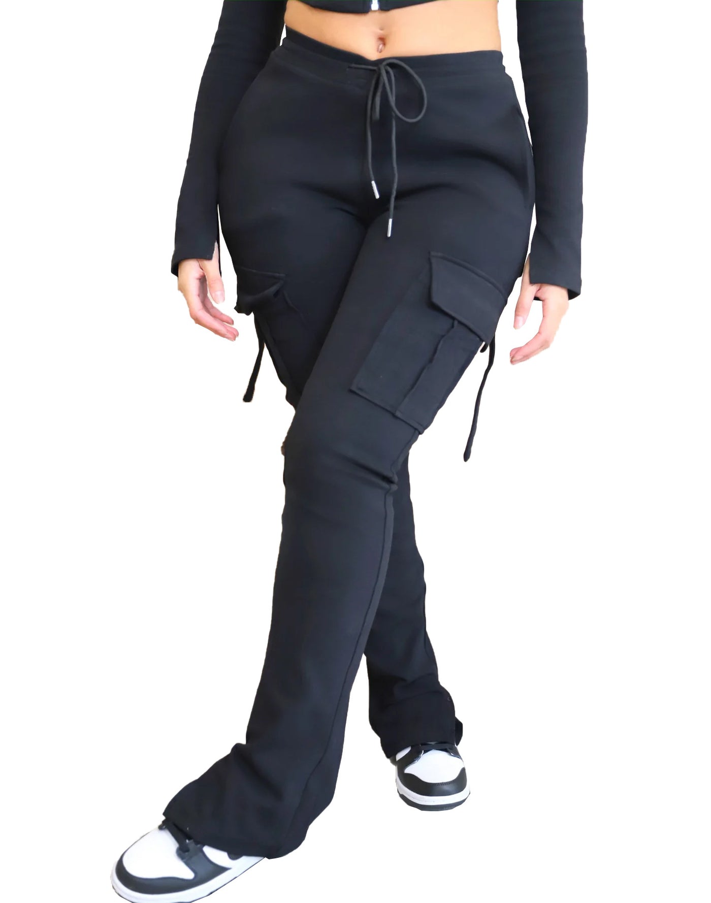 Women's Casual Tight Sportswear Multi-pocket Overalls With Coat And Cap Suit Pants - Black pants - Active Attire - Carvan Mart