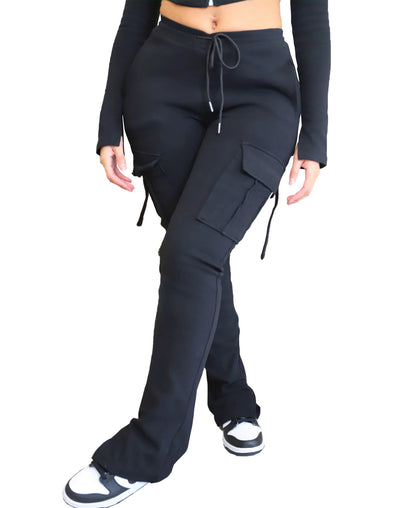 Women's Casual Tight Sportswear Multi-pocket Overalls With Coat And Cap Suit Pants - Black pants - Active Attire - Carvan Mart