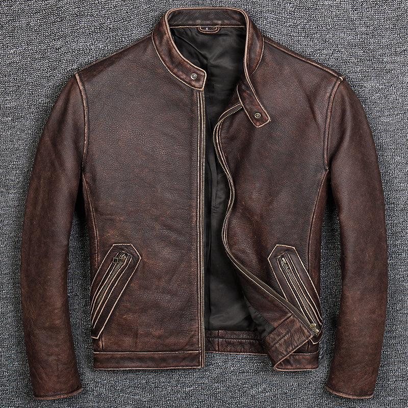 First Layer Cowhide Leather Leather Jacket, Pure Leather Jacket - Carvan Mart