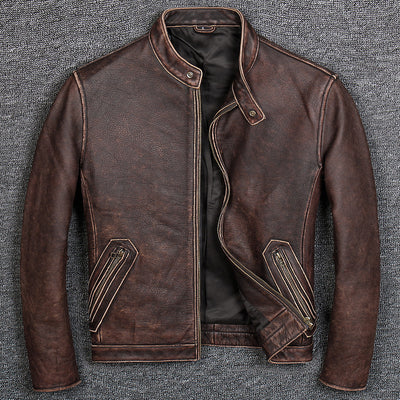 First Layer Cowhide Leather Leather Jacket, Pure Leather Jacket - Retro - Genuine Leather - Carvan Mart