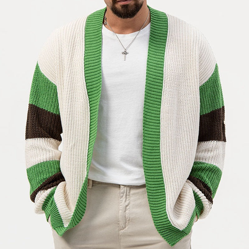 Loose Contrast Color Woolen Cardigan Jacket - - Men's Sweaters - Carvan Mart