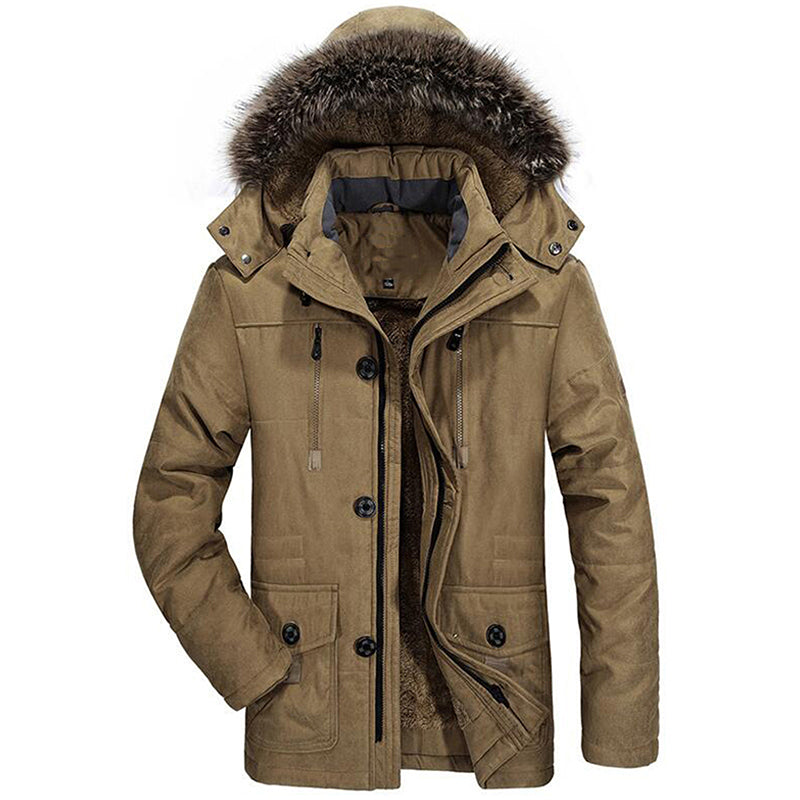 Winter Thick Casual Men Hooded Overcoats Windproof Parka Velvet Warm Coat - Carvan Mart