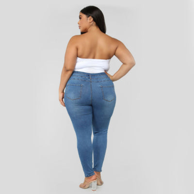 Curvy Women High Waist Ripped Plus Size Jeans - Flattering Fat Jeans Pant - - Women's Jeans - Carvan Mart