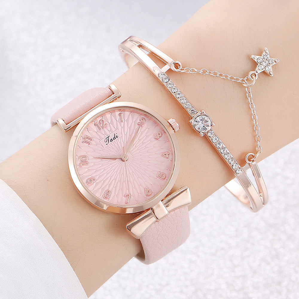 Watch Female Student New Watch Set Fashion Literal Drainage Product Bracelet Set Watch - Pink Watch Star Love Bracelet - Women's Watches - Carvan Mart