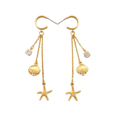 Starfish Shell Micro Inlaid Long Tassel Special Graceful Earrings - Gold - Earrings - Carvan Mart