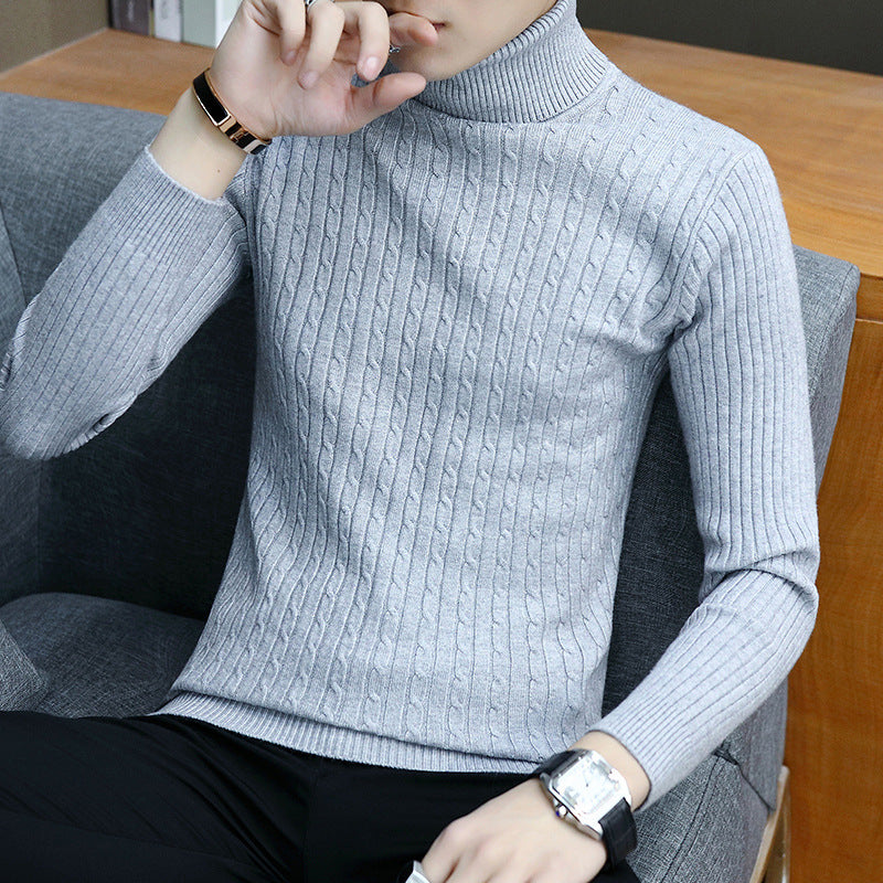 Slim-fit Sweater Men High Neck Bottoming T-shirt Sweater Men - Grey - Men's Sweaters - Carvan Mart