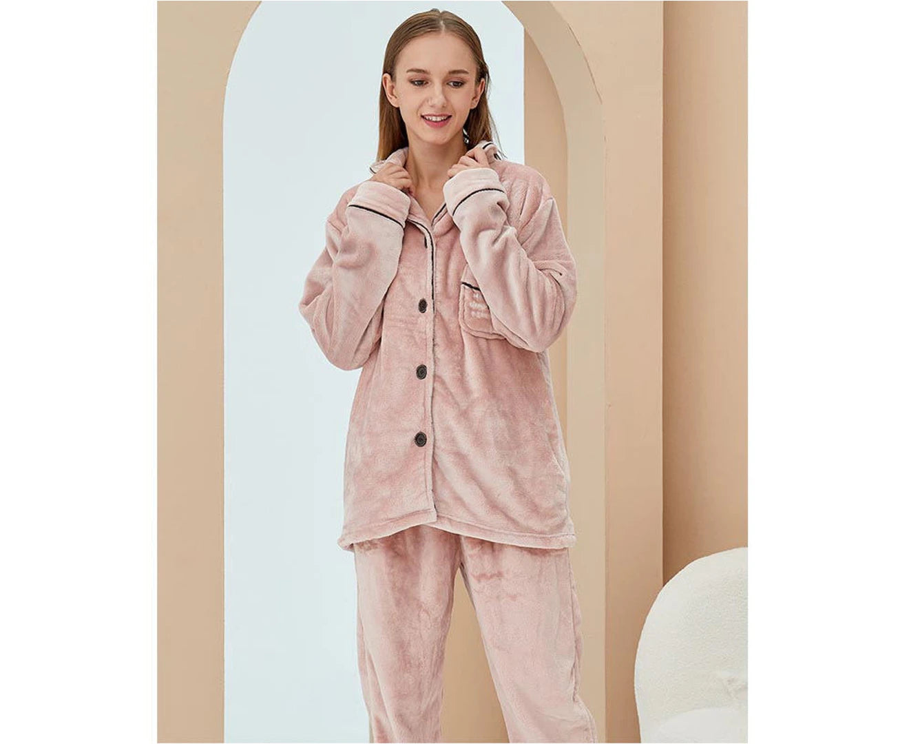 Lovers Fashion Pajamas Couple Set Coral Fleece Thickened Loungewear Suit - Carvan Mart