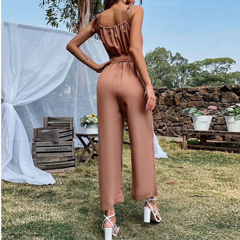 Sleeveless Culotte Jumpsuit Boho Belted Wide-Leg Jumpsuit - - Jumpsuits & Rompers - Carvan Mart