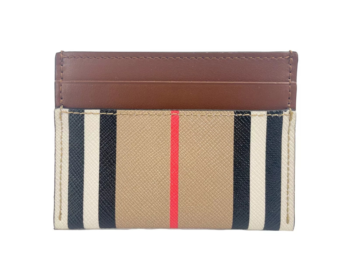 Burberry Sandon Tan Canvas Check Printed Leather Slim Card Case Wallet - - - Burberry