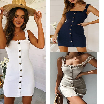 Women's Mini Dress Summer Cotton Linen Dress - Carvan Mart