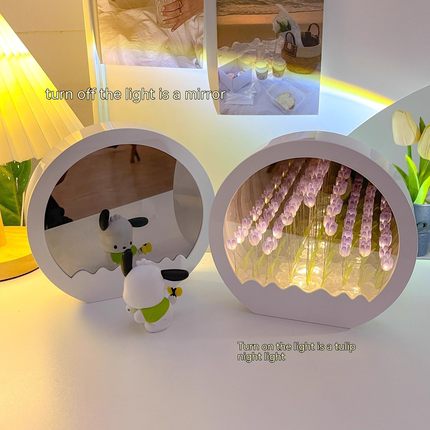 Small Night Lamp DIY Handmade Tulip Rose Mirror Flower Sea Bouquet Gift - Purple Flower Sea - Gift - Carvan Mart