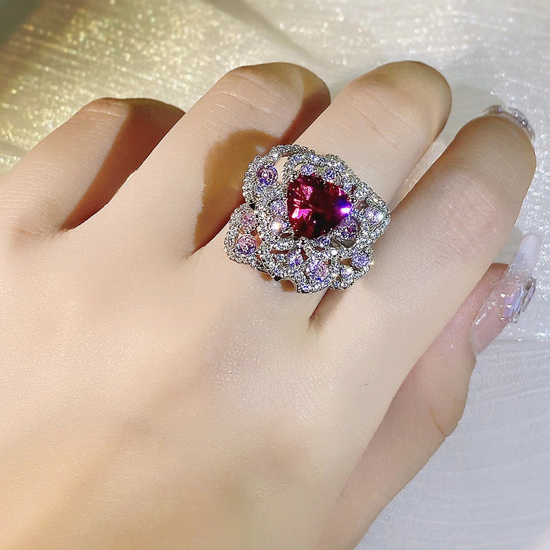 High-carbon Diamond Color Ice Flower Cut Ring For Women