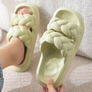 Women Shoes Non-slip Double Woven Design Bathroom Slippers - Green - Women's Slippers - Carvan Mart