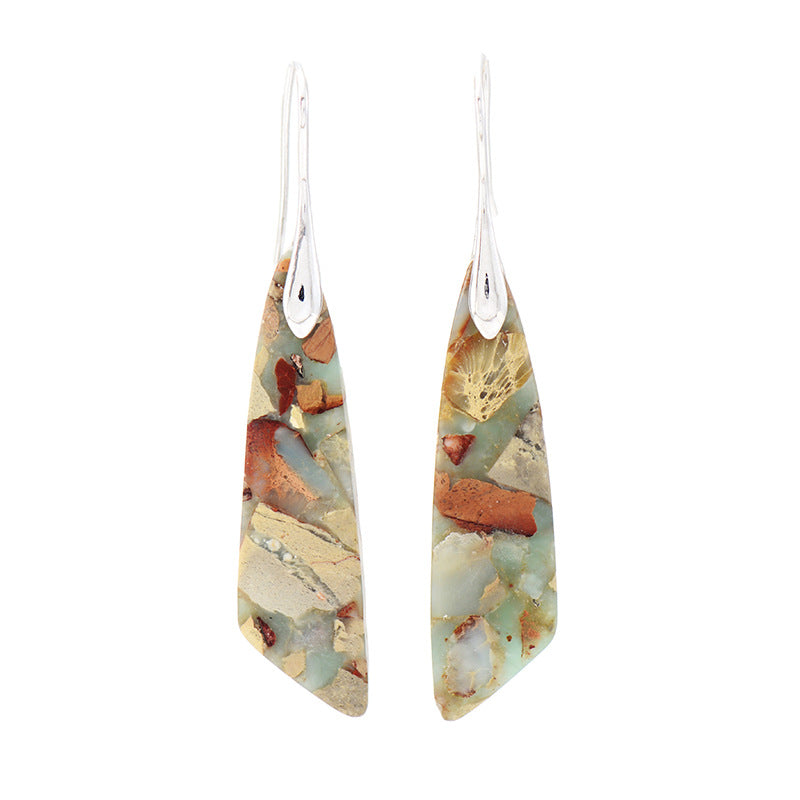 Bohemian Emperor Stone Geometric Pendant Earrings - Shoushan Silver - Earrings - Carvan Mart