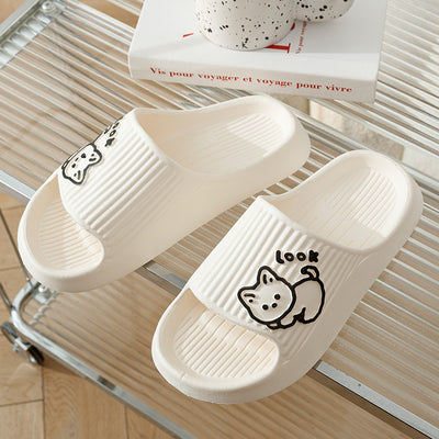 Cute Cat Slippers Summer Women Home Shoes Bath Thick Platform Non-Slip Slides Indoor Outdoor - Carvan Mart