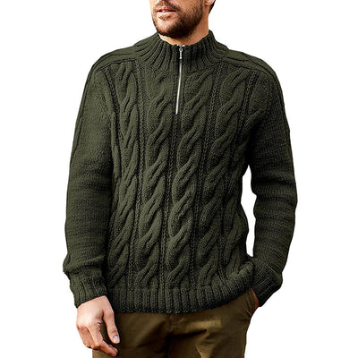 Men's Knitted Solid Color Half High Neck Long Sleeve Sweater - Fit Type with Ribbed Hem - Green - Men's Sweaters - Carvan Mart