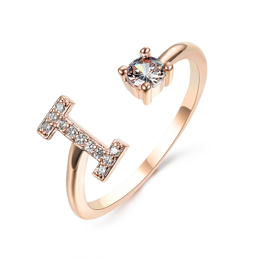 Letter Ring Fashion Jewelry Elegant Rings - Rose gold I - Women's Rings - Carvan Mart