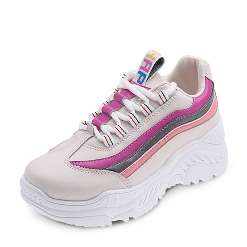 Women's Colorful Chunky Platform Sneakers - Fashionable Athletic Shoes - Beige - Women's Shoes - Carvan Mart