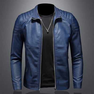 Men's Leather Motorcycle Jacket Thin Coat - Blue - Genuine Leather - Carvan Mart