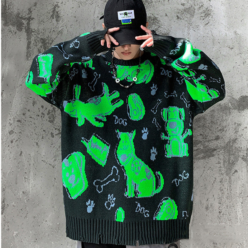 Men's Autumn And Winter New Hole Jacquard Loose-fitting Sweater - 1 Flying Dog - Men's Sweaters - Carvan Mart