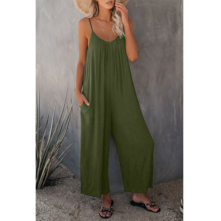 Women's Loose Sleeveless Jumpsuits Romper Jumpsuit With Pockets Long Pant Summer - Carvan Mart