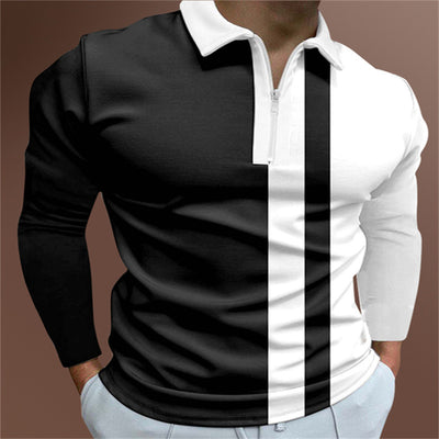 Men's Polo Striped Printed Short Sleeve T-Shirt - Black white - Men's Shirts - Carvan Mart