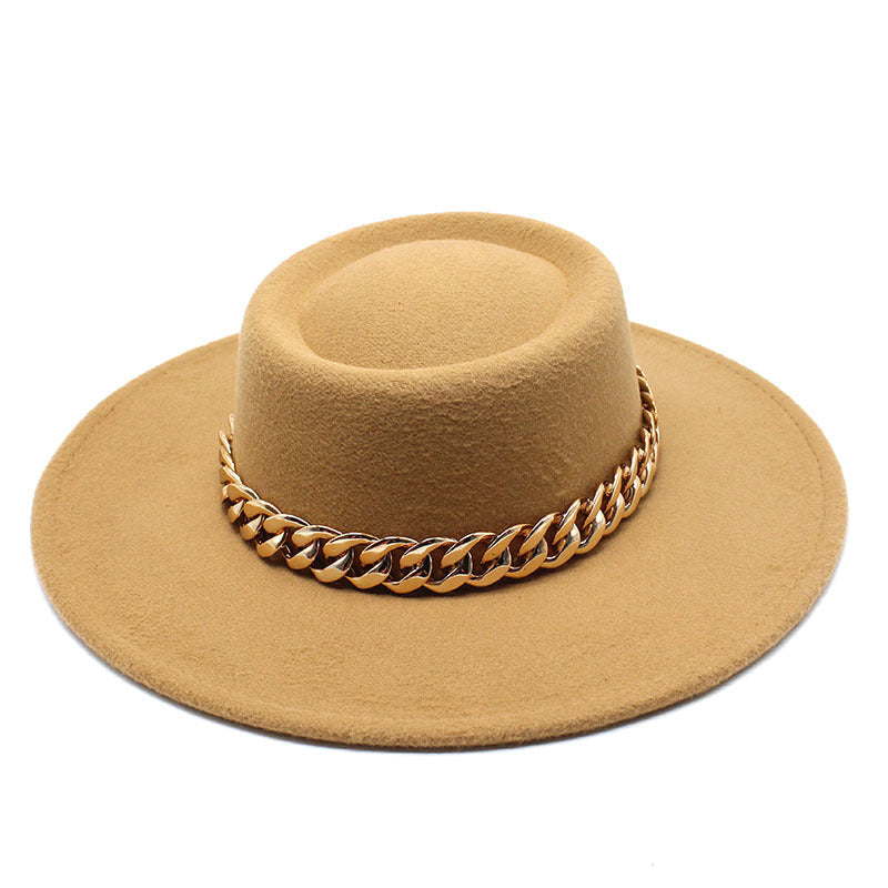 British Elegance Round Concave Flat Top Woolen Hat - Camel M56to58cm - Men's Hats & Caps - Carvan Mart