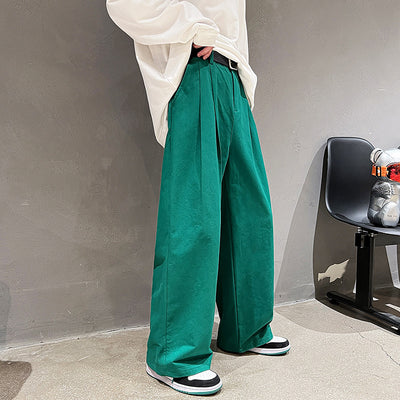 Men's Simple Loose Straight Washed Cotton Trousers - Comfortable Low Waist Casual Pants - Green - Men's Pants - Carvan Mart