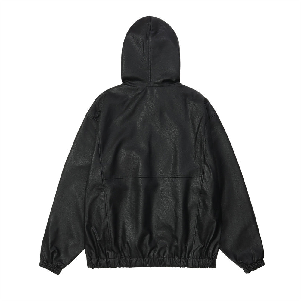 Dark Motorcycle Style Hooded Leather Jacket Men - Carvan Mart